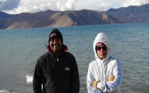 Nikhil with Nehal against backdrop of Pangong